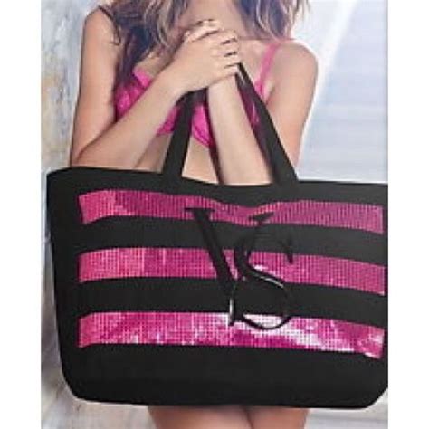 🆚 Striped Sequin Tote Victoria Secret Victoria Secret Pink Bags Victoria Secret Tote Bags