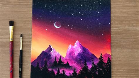 Glowing Night Sky Forest Acrylic Painting Tutorial Step