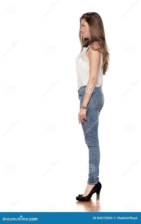 Woman In Jeans Stock Image Image Of Girl Heels Positive 84572095