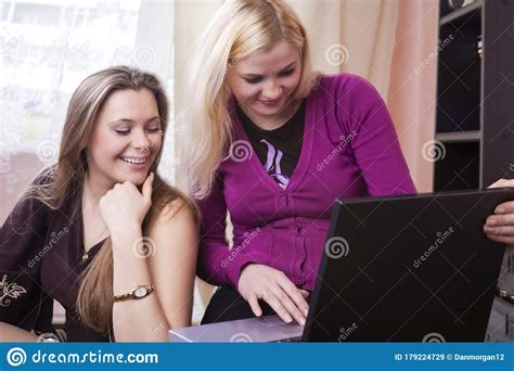 Lifestyle Ideas Two Happy Positive And Laughing Caucaisan Girlfriends Stock Image Image Of