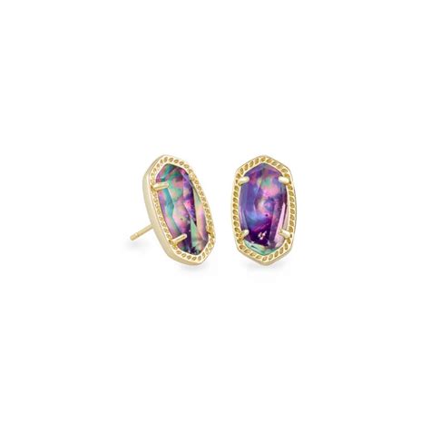 Kendra Scott Ellie Gold Tone Stud Earrings In Lilac Abalone