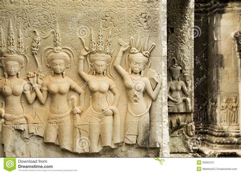 Devata Temple Carvings Angkor Wat Cambodia Stock Image