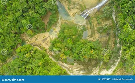 Waterfall From Ravine Philippines Aerial View Filipino Nature Stock
