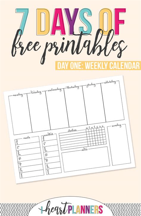 There are 51 design options to choose from in both sunday and i've been working so hard to get my free 2020 printable calendars designed evenearlier this year since so many of you have reached out requesting them. Printable Weekly Calendar - I Heart Planners