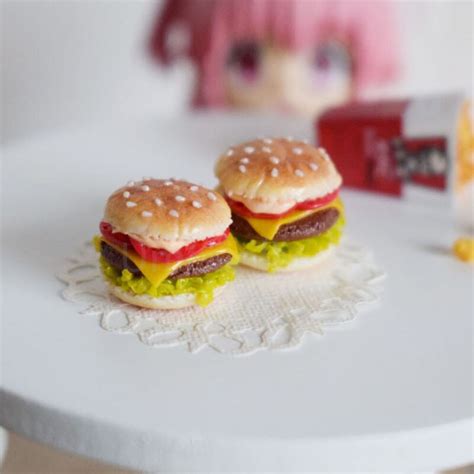 2pcs Cute Handmade Clay Hamburger 112 Dollhouse Miniature Food Play