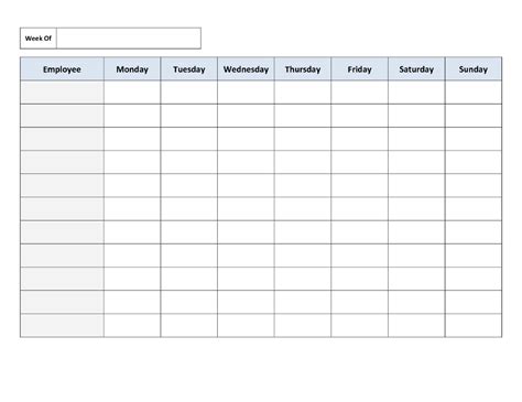 Blank Weekly Work Schedule Template Cleaning Schedule Templates