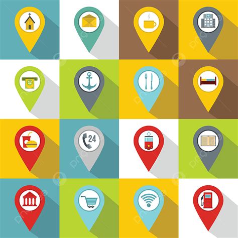 Points Of Interest Icons Set Flat Style Points Interest Icon Png And