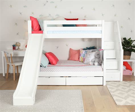 Instead of standard bunk beds, put loft bed with slide in your room. Maxtrix Twin over Full Staircase Bunk Bed with Slide ...
