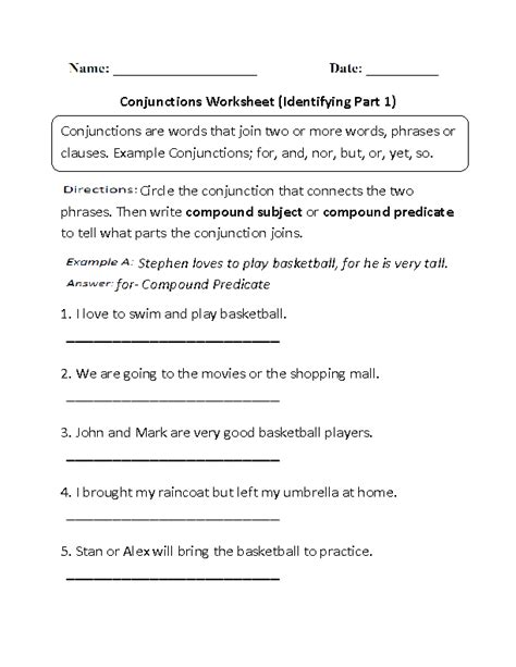 Conjunctions Worksheet High School