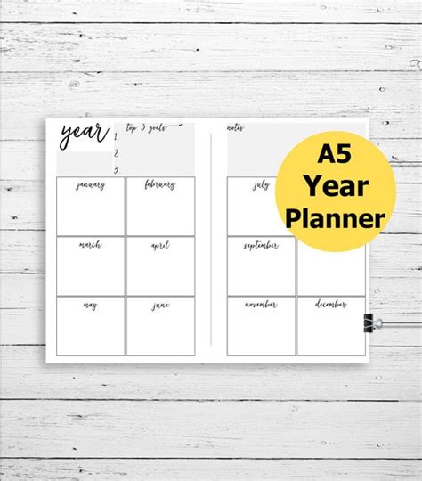 Year Planner Printable Yearly Planner Goal Planner Filofax Etsy