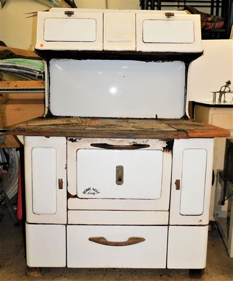 Lot Antique White Cast Iron Enamel Romeagle Lady Cook Stove Wood