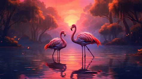 A 4k Ultra Hd Wallpaper Of Two Flamingos Snuggling Against Each Other