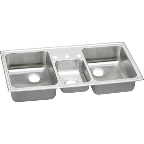 Elkay eluh3221rdbg harmony 7 1/2 double bowl undermount stainless steel kitchen sink right side small bowl with drain and bottom grid. Elkay Gourmet 43-in x 22-in Stainless Steel Triple Bowl ...
