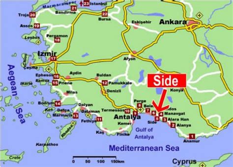 Side Antalya Map Map Of Side Antalya Turkey