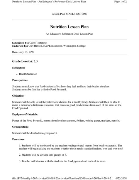 Nutrition Lesson Plan