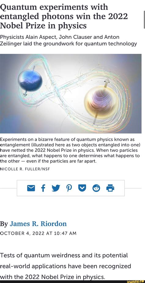 quantum experiments with entangled photons win the 2022 nobel prize in physics physicists alain