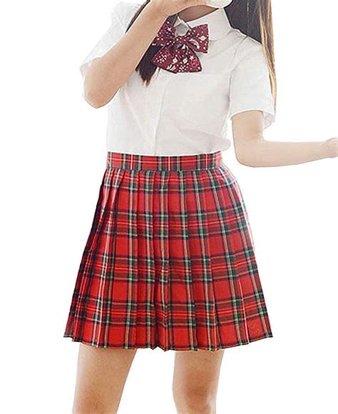 Women School Uniforms Plaid Pleated Mini Skirt Waist64cm25inch S