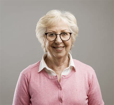 Happy Senior Woman Posing On Gray Background Stock Image Image Of Joyful Serene 145698219