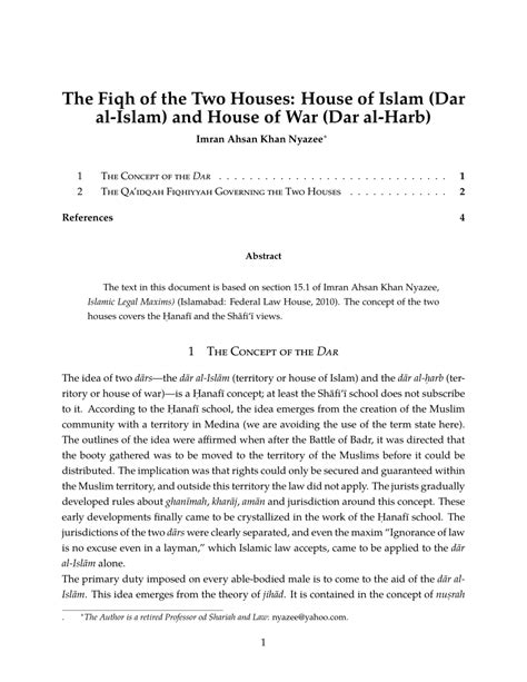 Pdf The Fiqh Of The Two Houses House Of Islam Dar Al Islam And