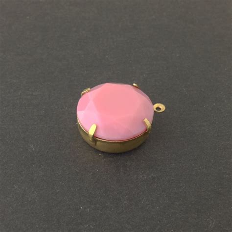 Vintage Opaque Pink Faceted Glass Stone 1 Loop Brass Setting Etsy