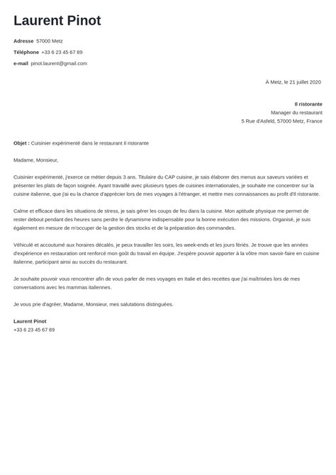 Lettre De Motivation Cuisinier Exemple D Butant Expert