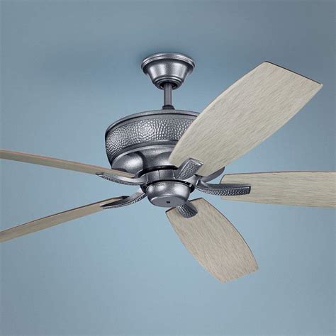 The natural color of these beautiful solid wood blades will create a warm, elegant atmosphere in any home. 70" Kichler Monarch Patio Weathered Steel Ceiling Fan ...