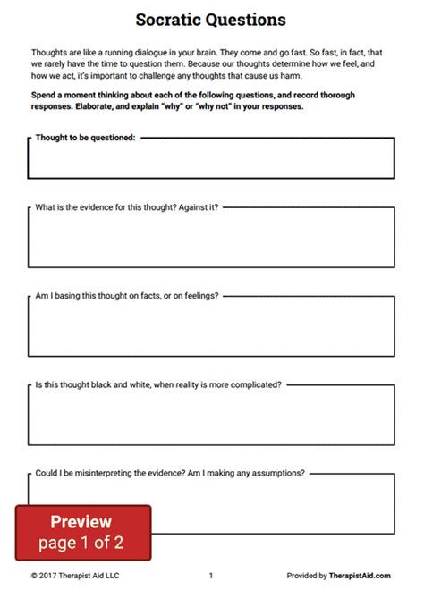 Therapy worksheets related to cbt. Cognitive Restructuring: Socratic Questions (Worksheet ...