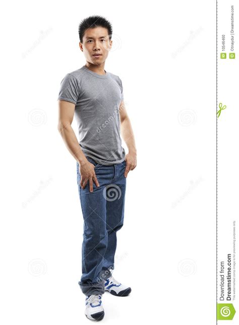 Full Body Pose Of Young Fitness Asian Man Stock Photo