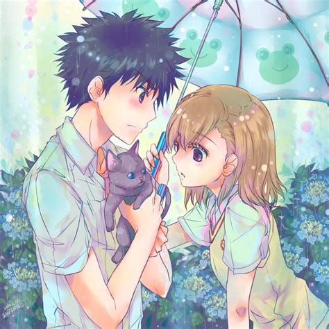 1600x1600 Px Anime Boy Cat Couple Cute Girl Love Rain