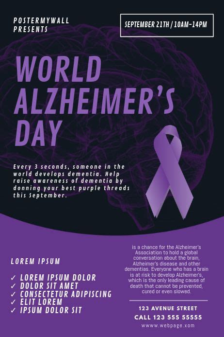 World Alzheimers And Brain Awareness Day Event Poster Template