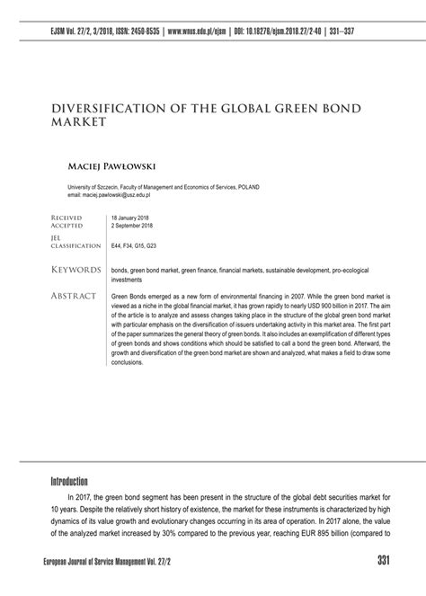 Pdf Diversification Of The Global Green Bond Market