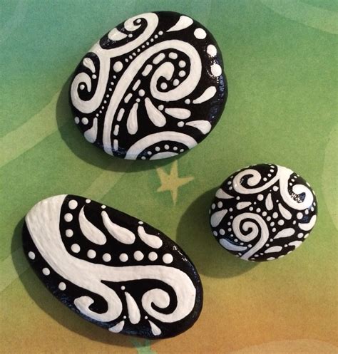 Black And White Hand Painted River Rock Magnets By Jessica Vogan Rock