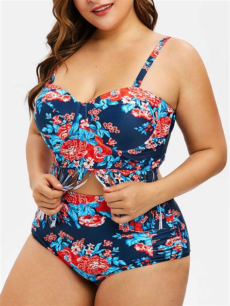 [51 Off] Plus Size Floral Print Fringed Underwire Bikini Set Rosegal