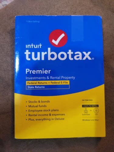 TurboTax Premier 2022 PC Mac CD Federal State 5 Star Standard Product