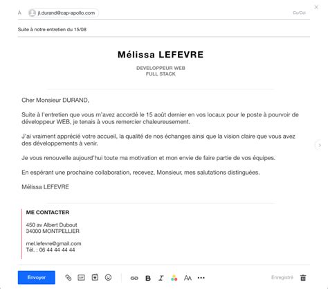 R Diger Un Mail De Remerciement Suite Un Entretien