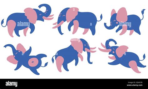 Conjunto De Elefantes De Colores Elefantes De Dibujos Animados Lindos