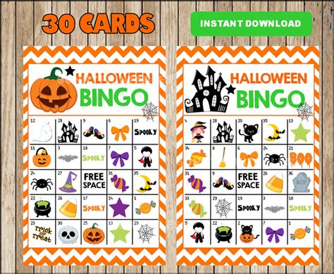 Printable 30 Halloween Bingo Cards Printable Halloween Bingo Etsy