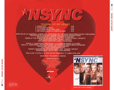 carátula trasera de nsync tearin up my heart cd single portada