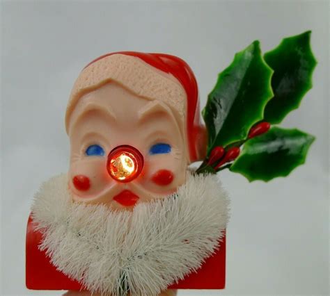 Vintage 1969 Santa Claus Pin Pull Bell Nose Lights Up Works New Battery