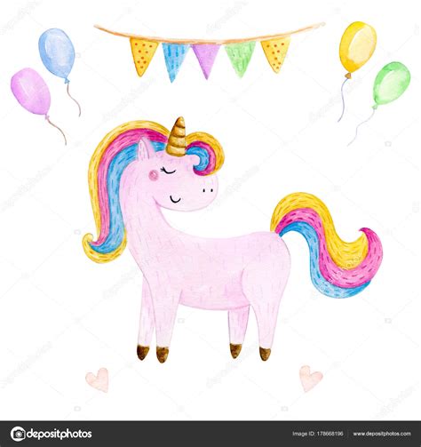 This clipart image is transparent backgroud and png format. Isolated cute watercolor unicorn clipart. Nursery unicorns ...