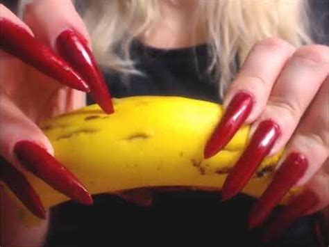 Long Sharp Red Nails Scratching Banana Youtube