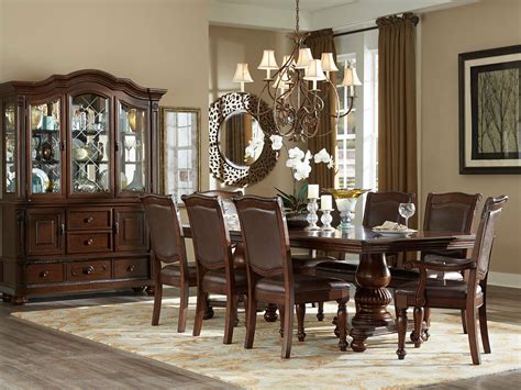 New 9 Piece Traditional Brown Dining Room Rectangular Table And 8