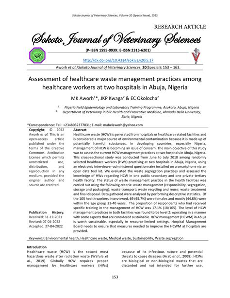 Pdf Assessment Of Healthcare Waste Management Practices Among