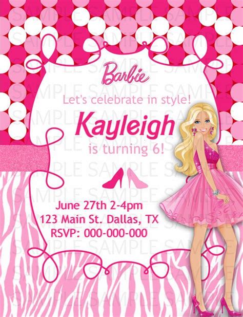 barbie birthday invitation by kaitlinskardsnmore on etsy 8 00 barbie invitations barbie