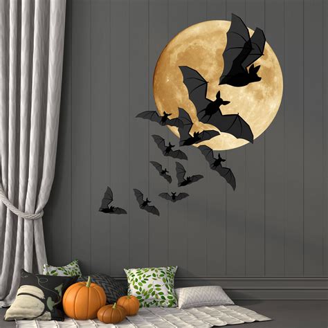 Bats And Moon Halloween Wall Decor Full Moon And A Colony Of Bats