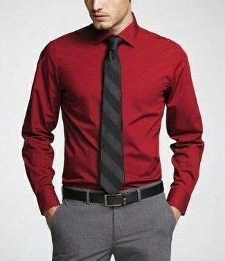 Look De Moda Camisa De Vestir Roja Pantal N De Vestir Gris Corbata