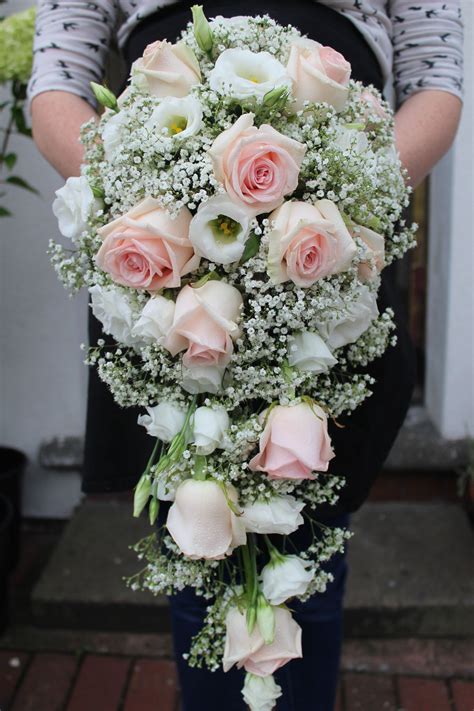 Elegant Blush Pink And White Tear Drop Bouquet Including Roses