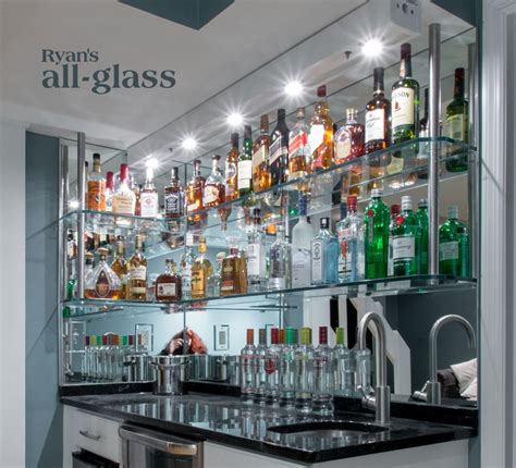 Hanging Stack Bar With Glass Shelves And Mirror Wall Liquor Bar Home
