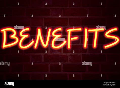 Benefits Neon Sign On Brick Wall Background Fluorescent Neon Tube Sign On Brickwork Business