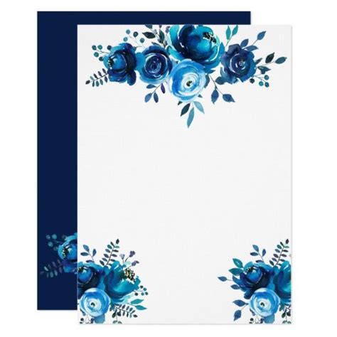 Blue Flowers Wedding Invitation Watercolor Wedding Invite Template Blue